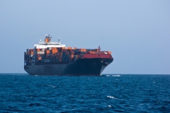 Cargo ship in the Pacific Ocean off the coast of California